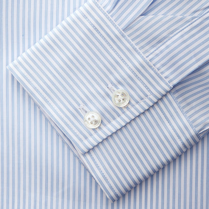 Blue Multi Stripe Tailored Fit Twill Shirt with Kent Collar and 2 Button Cuffs Image 2
