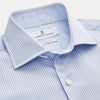 View 2 of product Turnbull & Asser Blue Multi Stripe Tailored Fit Twill Shirt features a Kent collar, 2 button cuffs, and white buttons. Crafted from Italian cotton, it's displayed flat on a white background.