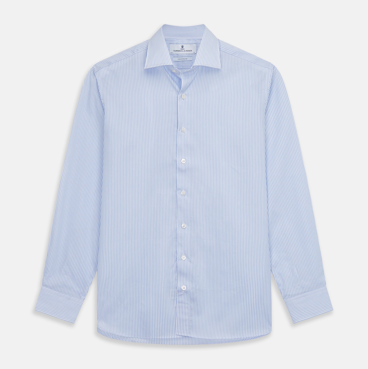 Blue Multi Stripe Tailored Fit Twill Shirt with Kent Collar and 2 Button Cuffs