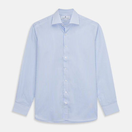 Blue Multi Stripe Tailored Fit Twill Shirt with Kent Collar and 2 Button Cuffs