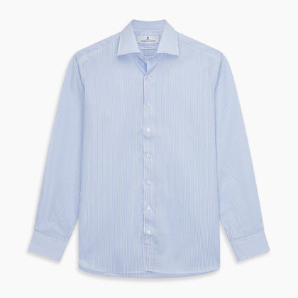 Blue Multi Stripe Tailored Fit Twill Shirt with Kent Collar and 2 Button Cuffs Image 5