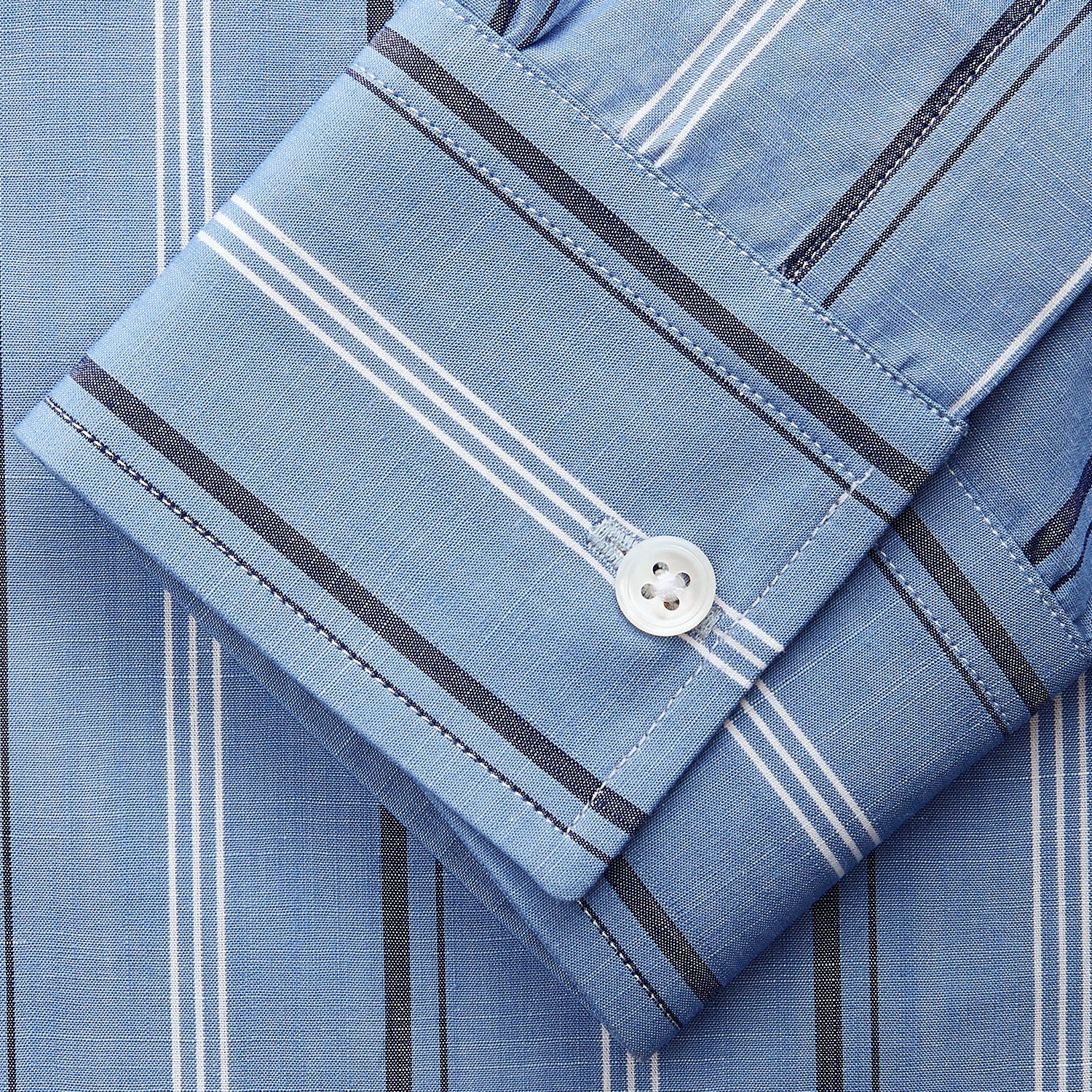 Image 4 of product Blue Multi Chambray Stripe Weekend Fit Shirt with Derby Collar and 1 Button Cuffs