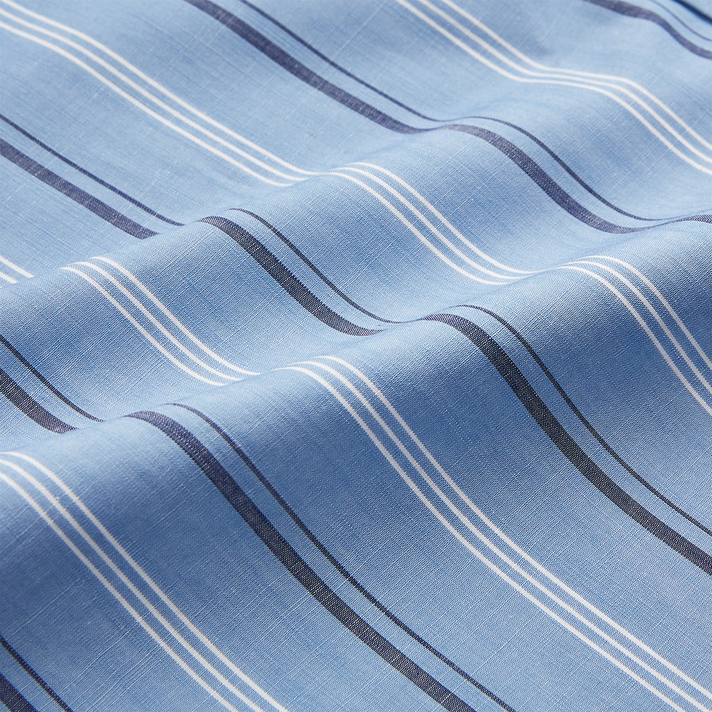 Blue Multi Chambray Stripe Weekend Fit Shirt with Derby Collar and 1 Button Cuffs