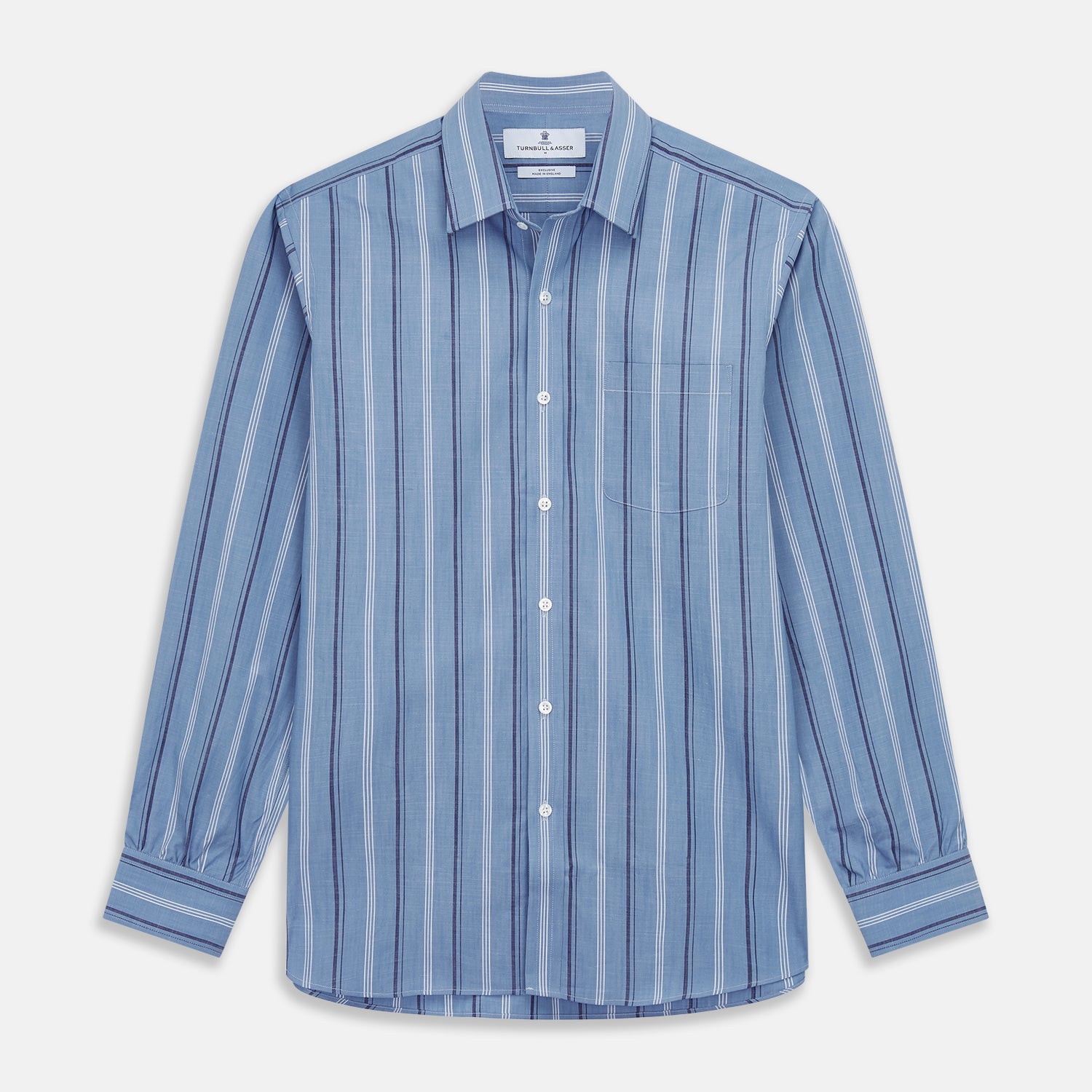 Image 2 of product Blue Multi Chambray Stripe Weekend Fit Shirt with Derby Collar and 1 Button Cuffs