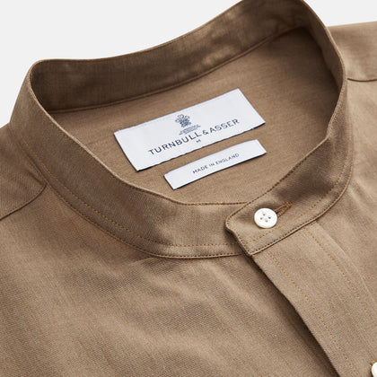 Brown Military Weekend Fit Cotton & Wool Shirt with Stand Collar and 1 Button Cuffs Image 2
