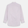 View 4 of product The Turnbull & Asser Red Multi Blazer Stripe Mayfair Shirt features a regular fit, thin red and blue stripes on white, buttoned cuffs, a T&A collar, and classic formal styling.