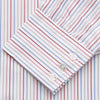 View 2 of product The Turnbull & Asser Red Multi Blazer Stripe Mayfair Shirt features a regular fit, thin red and blue stripes on white, buttoned cuffs, a T&A collar, and classic formal styling.