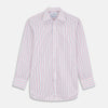 View 1 of product The Turnbull & Asser Red Multi Blazer Stripe Mayfair Shirt features a regular fit, thin red and blue stripes on white, buttoned cuffs, a T&A collar, and classic formal styling.