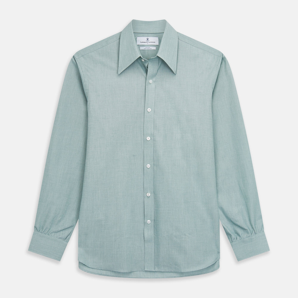 Green Weekend Fit Shirt with Long Point Collar and Single Button Cuffs