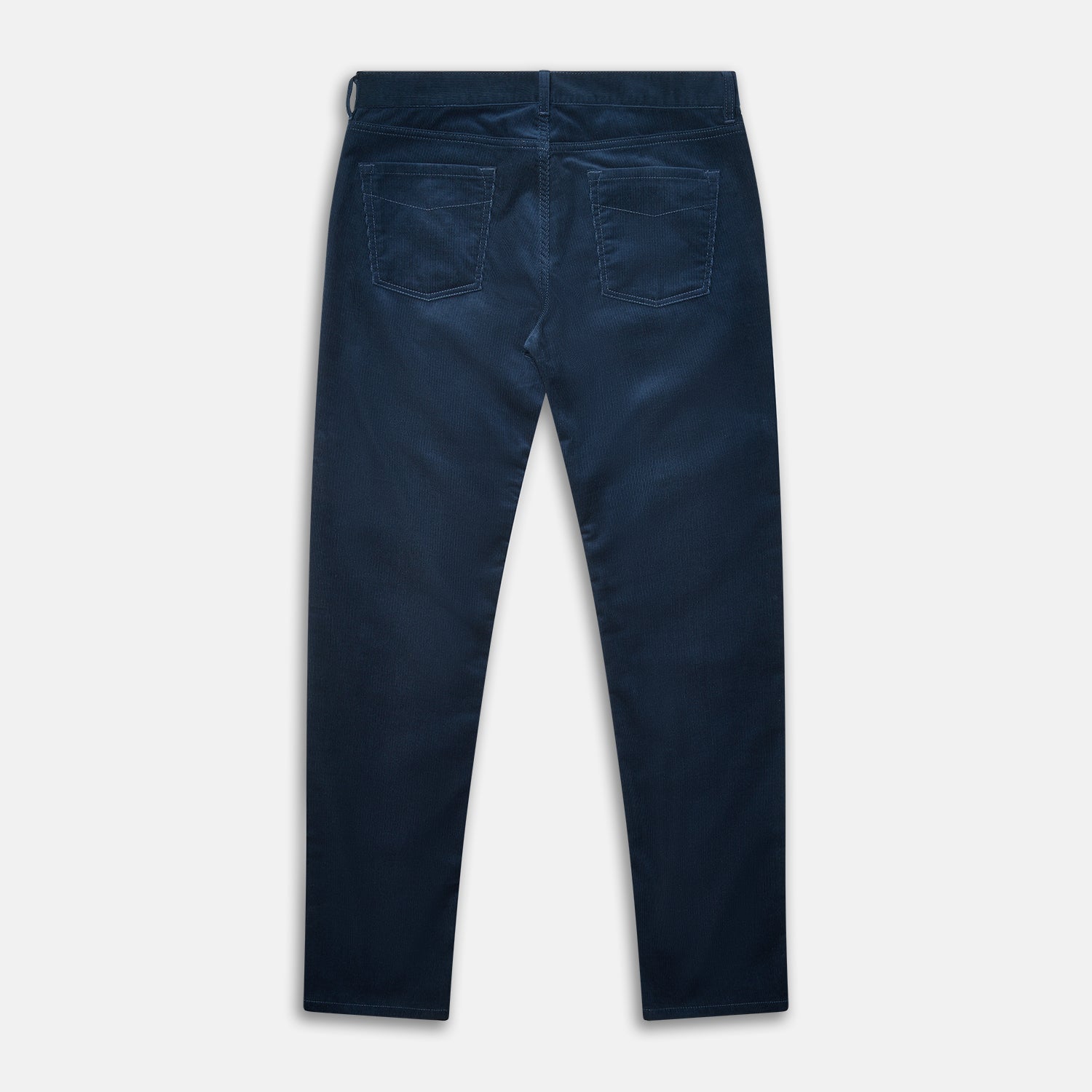 View 4 of product The Turnbull & Asser Petrol Cord Mylo Trousers, featuring a classic five-pocket design, are displayed flat on a plain white background.