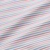 View 3 of product The Turnbull & Asser Red Multi Blazer Stripe Weekend Fit Suffolk Shirt features blue, red, and white stripes, a Dorset collar, single breast pocket, and long sleeves. Displayed flat against a white background.