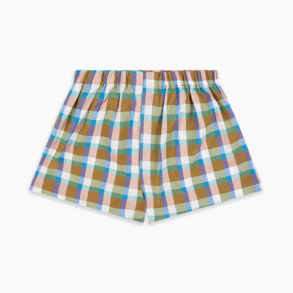 Green and Pink Multi Check Linen Blend Godfrey Boxer Shorts Image 2