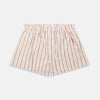 View 1 of product Turnbull & Asser’s Burgundy Multi Striped Cotton Godfrey Boxer Shorts feature a comfortable elastic waistband and stylish vertical red and beige stripes on white—a perfect choice for men’s underwear.
