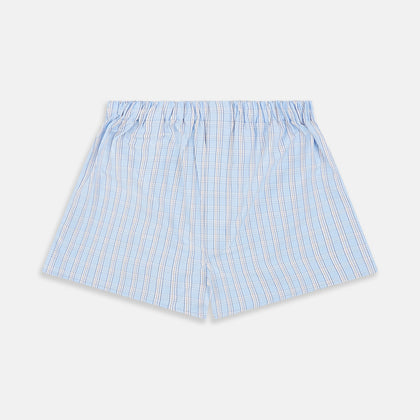Pale Blue Multi Check Cotton Godfrey Boxer Shorts