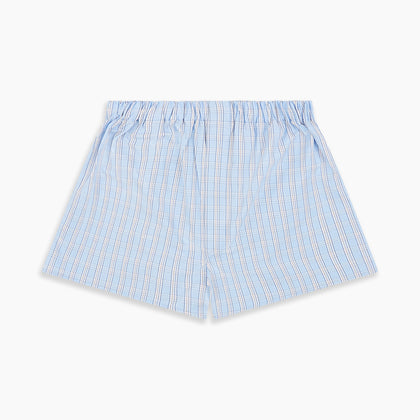 Pale Blue Multi Check Cotton Godfrey Boxer Shorts Image 2