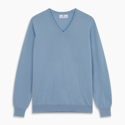Pale Blue Cashmere Paden V-Neck Jumper Image 3