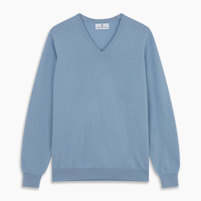 Pale Blue Cashmere Paden V-Neck Jumper Image 3