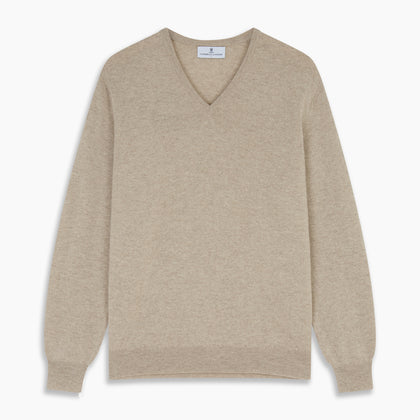 Beige Cashmere Paden V-Neck Jumper Image 3