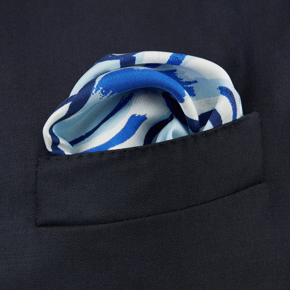 Sky Blue Boxing Hares Silk Pocket Square