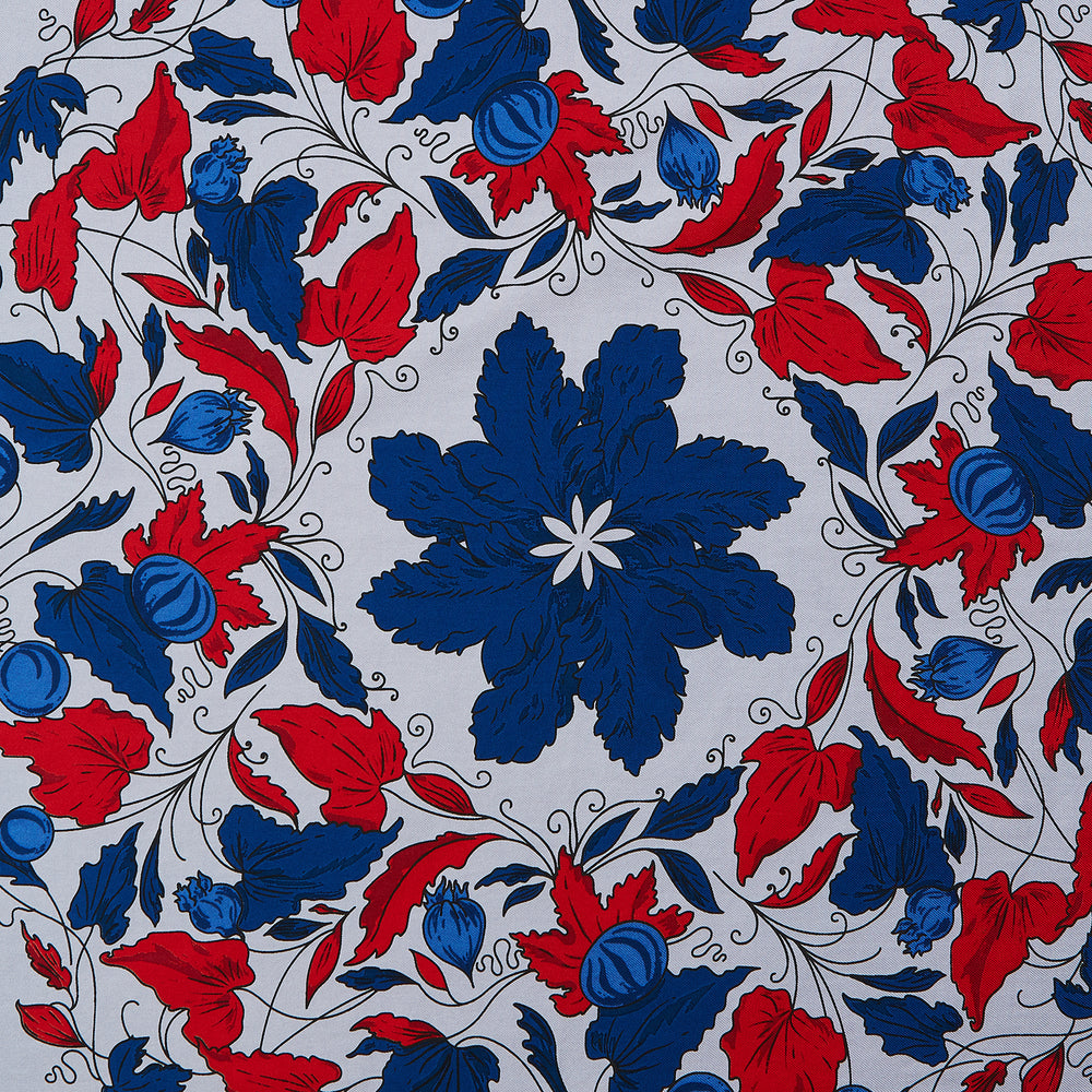 Blue and Red Foliage Pattern Silk Pocket Square