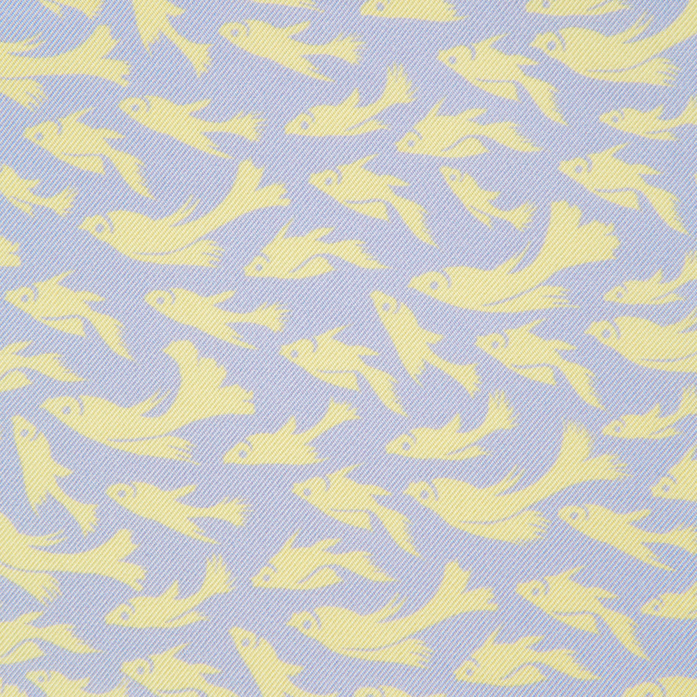 Pale Blue and Lemon Fish Mosaic Silk Pocket Square