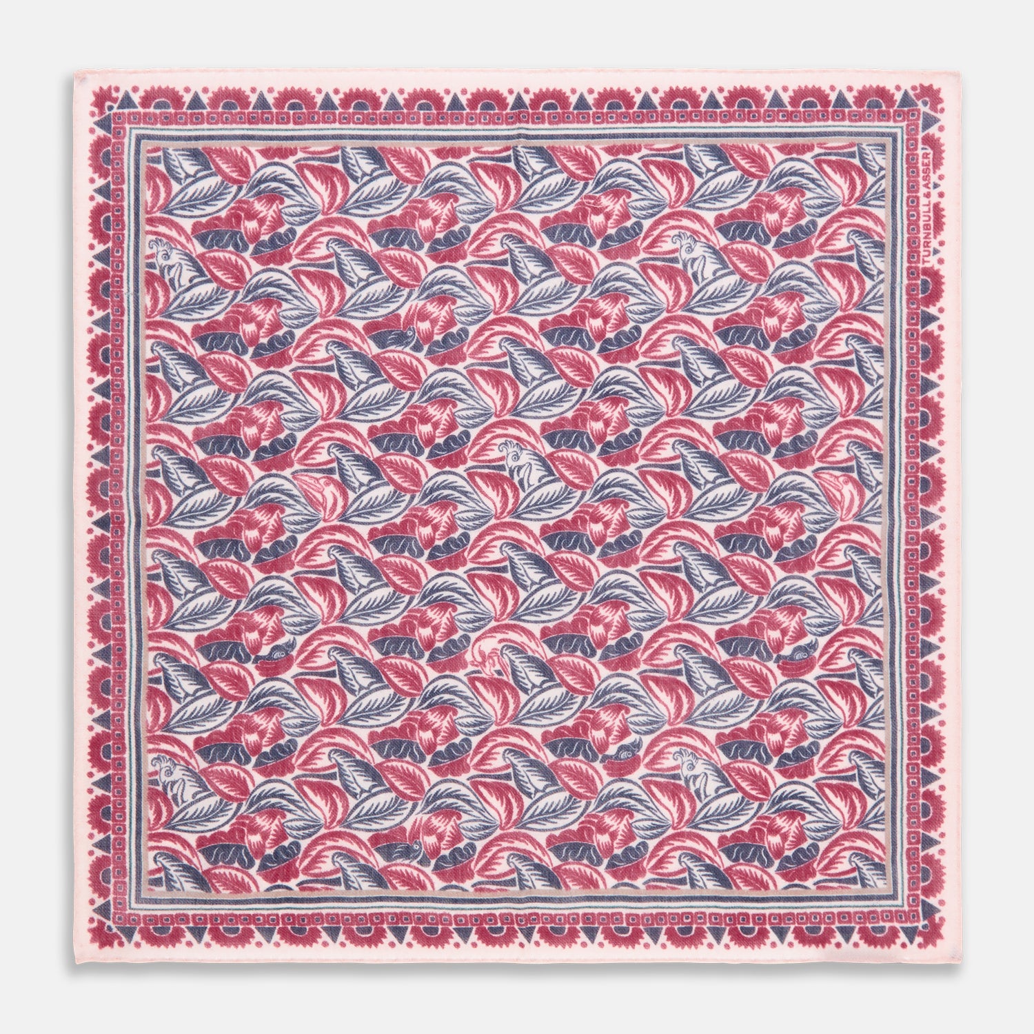 Pink And Blue Tropical Bird Pattern Wool Pocket Square