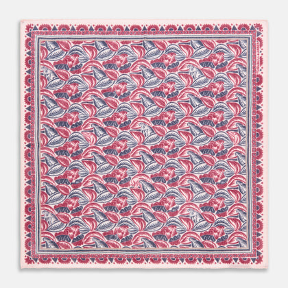 Pink And Blue Tropical Bird Pattern Wool Pocket Square