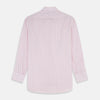 View 5 of product The Pink and Peach Multi Stripe Cotton Regular Fit Whitby Shirt by Turnbull & Asser features long sleeves, double cuffs, a button-down front, and a classic collar; shown laid flat on a white background.