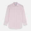 View 1 of product The Pink and Peach Multi Stripe Cotton Regular Fit Whitby Shirt by Turnbull & Asser features long sleeves, double cuffs, a button-down front, and a classic collar; shown laid flat on a white background.