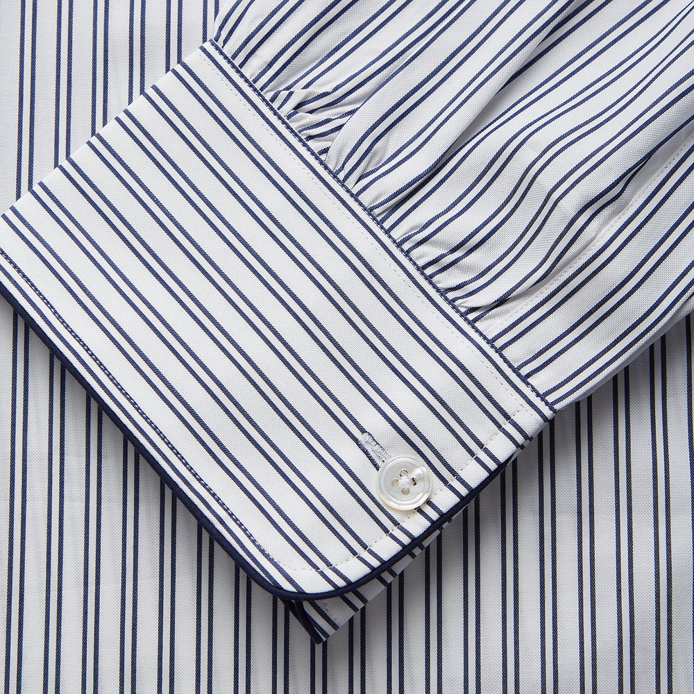 White and Navy Striped Cotton Sussex Nightshirt