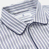 View 2 of product The Turnbull & Asser White and Navy Striped Cotton Sussex Nightshirt features long sleeves, a knee-length cut, a collar, front buttons, a chest pocket with dark trim, and a curved hem for modern comfort inspired by tradition.
