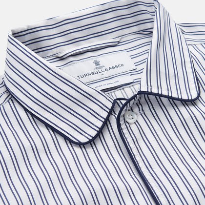 White and Navy Striped Cotton Sussex Nightshirt