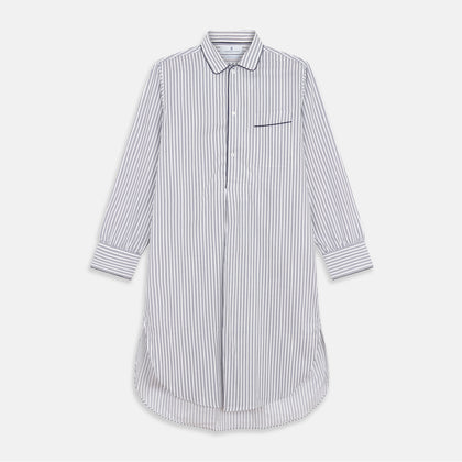 White and Navy Striped Cotton Sussex Nightshirt
