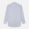 View 5 of product The Turnbull & Asser Blue Multi Stripe Cotton Regular Fit Whitby Shirt features long sleeves, a classic collar, button-down front, and double cuffs, shown laid flat on a white background.