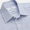 View 2 of product The Turnbull & Asser Blue Multi Stripe Cotton Regular Fit Whitby Shirt features long sleeves, a classic collar, button-down front, and double cuffs, shown laid flat on a white background.