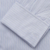 View 3 of product The Turnbull & Asser Blue Multi Stripe Cotton Regular Fit Whitby Shirt features long sleeves, a classic collar, button-down front, and double cuffs, shown laid flat on a white background.