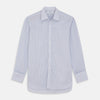 View 1 of product The Turnbull & Asser Blue Multi Stripe Cotton Regular Fit Whitby Shirt features long sleeves, a classic collar, button-down front, and double cuffs, shown laid flat on a white background.