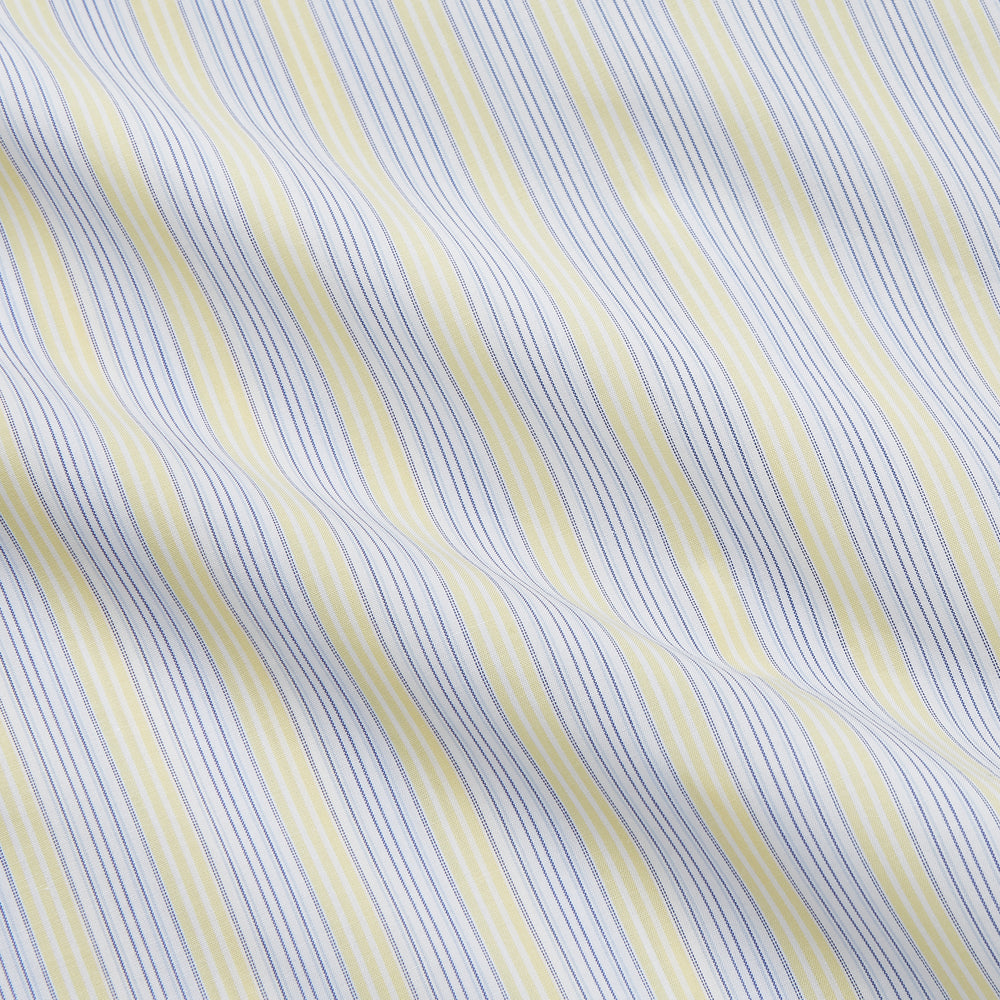 Yellow and Pale Blue Multi Stripe Cotton Regular Fit Whitby Shirt