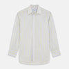 View 1 of product The Yellow and Pale Blue Multi Stripe Cotton Regular Fit Whitby Shirt by Turnbull & Asser features light blue and yellow stripes on white, a classic collar, white buttons, long sleeves, and wide double cuffs.