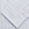 View 3 of product A Purple and Mint Multi Stripe Cotton Regular Fit Whitby Shirt by Turnbull & Asser with long sleeves, button-up front, pointed collar, and buttoned cuffs is laid flat on a white background.