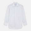 View 1 of product A Purple and Mint Multi Stripe Cotton Regular Fit Whitby Shirt by Turnbull & Asser with long sleeves, button-up front, pointed collar, and buttoned cuffs is laid flat on a white background.