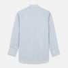View 6 of product The Turnbull & Asser Pale Blue Stripe West Indian Sea Island Cotton Regular Fit Mayfair Shirt features long sleeves, a button-down front, and a classic collar—an essential for any men's wardrobe, shown on a plain white background.