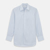 View 1 of product The Turnbull & Asser Pale Blue Stripe West Indian Sea Island Cotton Regular Fit Mayfair Shirt features long sleeves, a button-down front, and a classic collar—an essential for any men's wardrobe, shown on a plain white background.