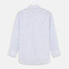 View 5 of product The Turnbull & Asser Pale Blue and White Multi-stripe Cotton Regular Fit Mayfair Shirt features a T&A collar and buttoned cuffs, shown on a plain white background.