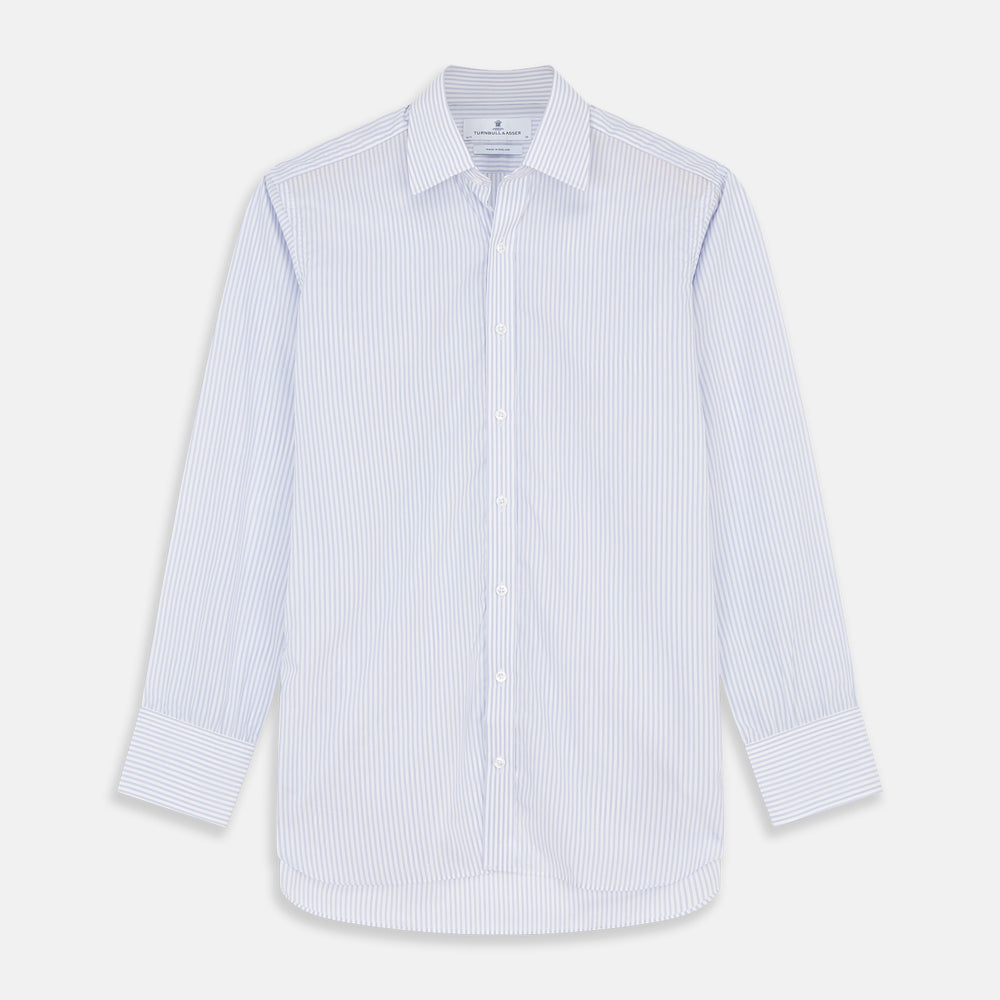 Pale Blue and White Multi-stripe Cotton Regular Fit Mayfair Shirt