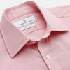 View 2 of product The Turnbull & Asser Pink and White Stripe Cotton Regular Fit Mayfair Shirt features a T&A collar, long sleeves, and white buttons, shown against a plain white background.