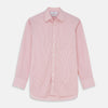 View 1 of product The Turnbull & Asser Pink and White Stripe Cotton Regular Fit Mayfair Shirt features a T&A collar, long sleeves, and white buttons, shown against a plain white background.