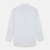View 5 of product A Cloudy Blue Stripe Cotton Regular Fit Mayfair Shirt by Turnbull & Asser, featuring a T&A collar and button-down front, is laid flat on a plain white background.
