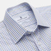 View 2 of product The Turnbull & Asser Purple Multi-check Cotton Mayfair Shirt is a men’s long-sleeve, button-up dress shirt with a T&A collar, featuring a purple multi-check pattern and shown flat on a white background.