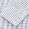View 3 of product The Turnbull & Asser White and Blue Check Cotton Regular Fit Mayfair Shirt features a classic button-up design with long sleeves, traditional collar and cuffs, displayed flat against a white background.